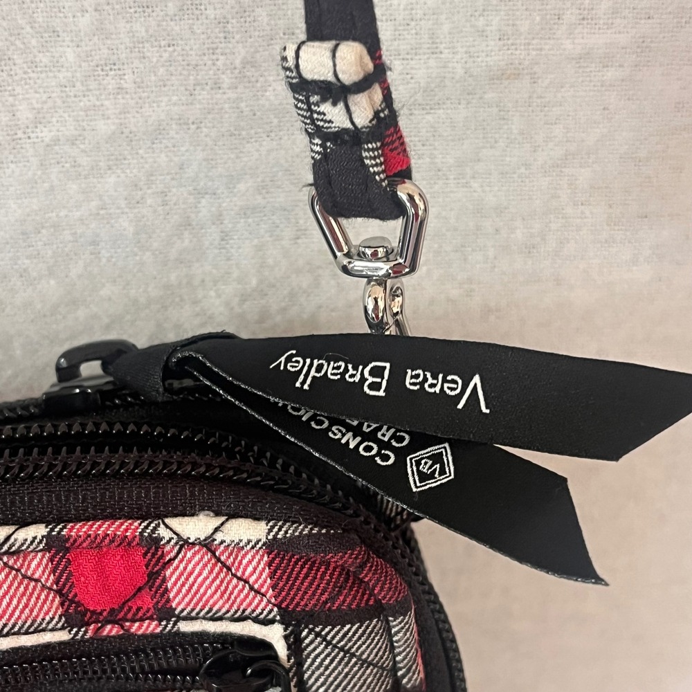 Vera Bradley Plaid RFID Crossbody Wallet Red Black Quilted Tartan Zip Clutch - Picture 3 of 9